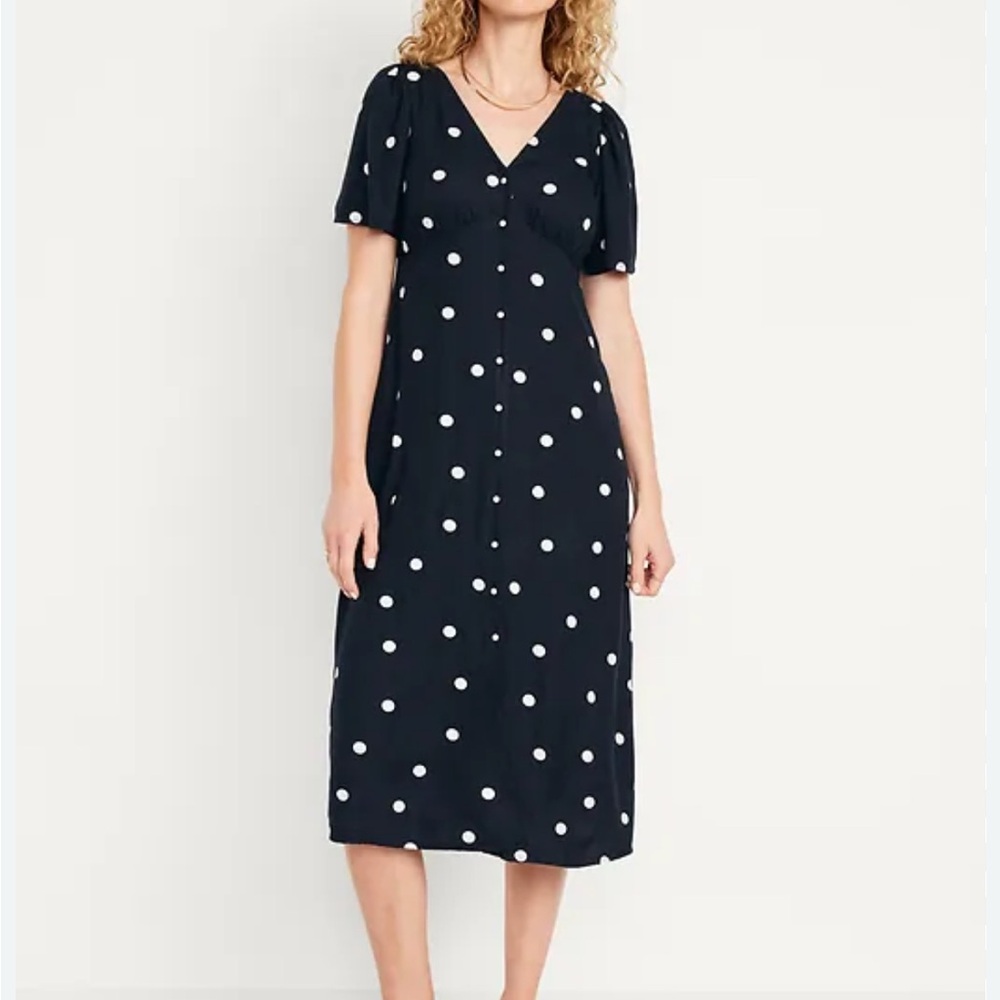 Navy Polka Dot Midi Dress